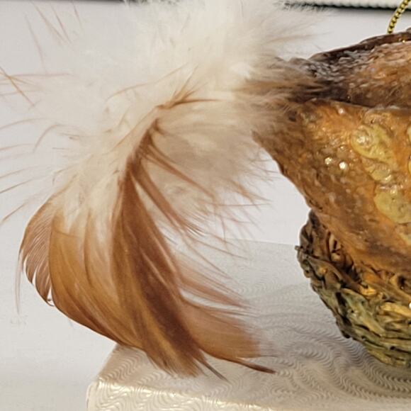 Vintage Christmas Bird Ornament with Santa Hat and Feather Tail - 3" Tall - Picture 6 of 9